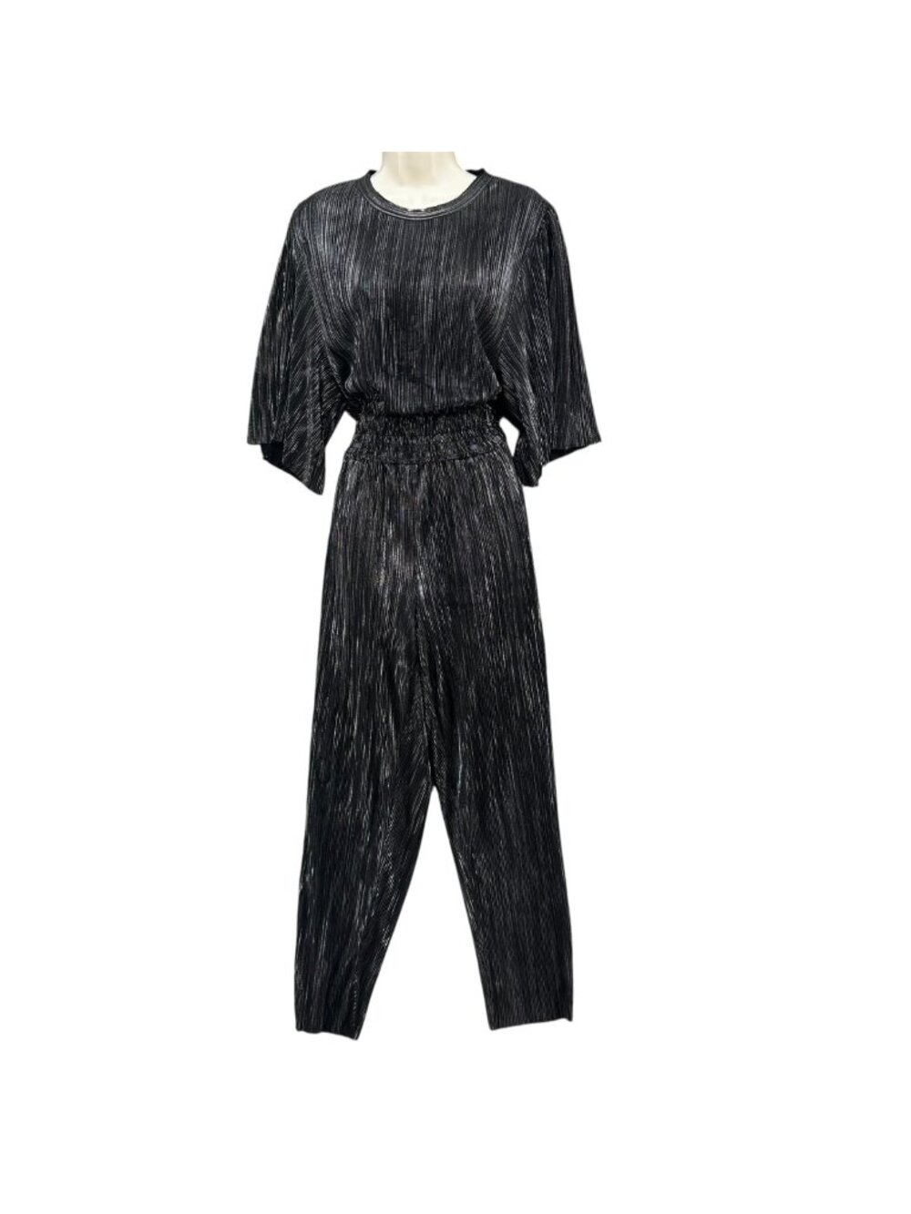 IRO Chimbote Metallic Popover Jumpsuit Womens Black Silver Pleated EU 36 US 4